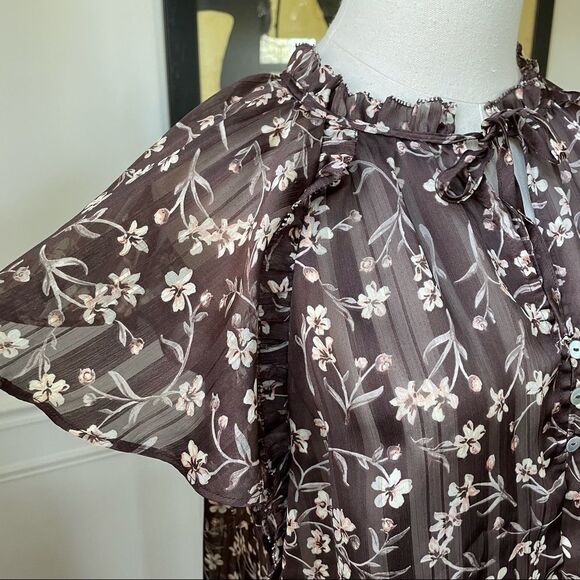 H&M Brown Floral Lightweight Chiffon Top 8 NWT - Picture 3 of 10